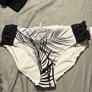 Black and White Leaf Print Bikini Bottom